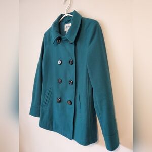 Emerald green women's pea coat